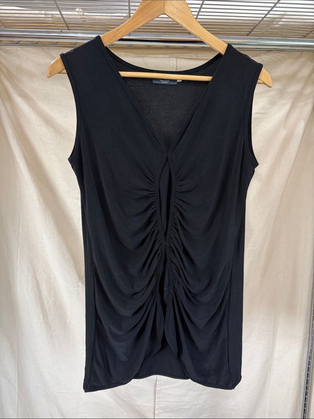 Ruched Front Black Sleeveless V-Neck Tank Top